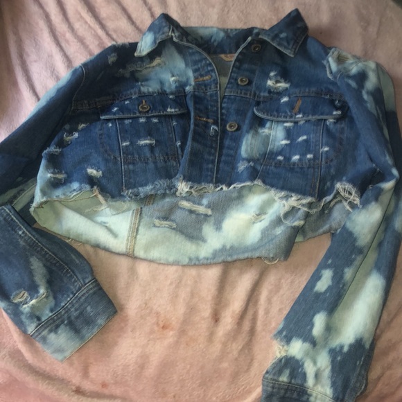 Hand bleach dyed and distressed denim mini jacket PO - Picture 1 of 12